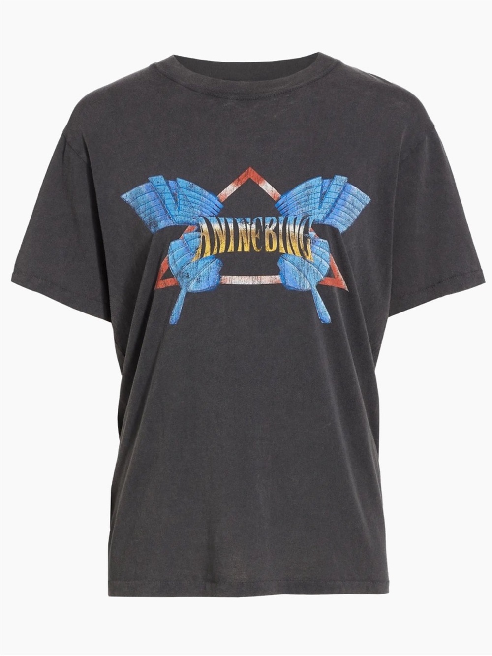 Anine Bing Lili Washed Butterfly Graphic T-Shirt in Washed Black NWT